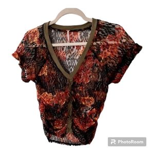 Free People Solana Lace Top Black/Rust/Hunter Green Size S NWT